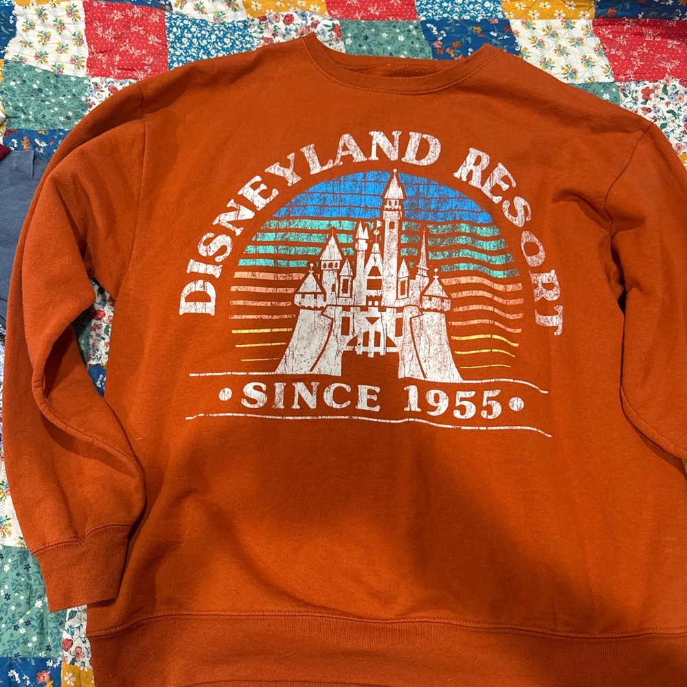 Disneyland Resort Orange Crewneck Sweater with Iconic Castle Design